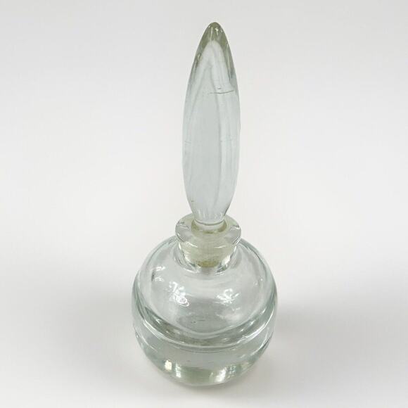 Vintage Pair of Glass Perfume Bottle Tall Flame Stopper Round Ball Inkwell Base - Picture 2 of 3